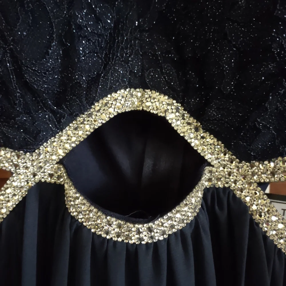 Navy Blue Long Halter top Evening gown, Sequin - Picture 7 of 10